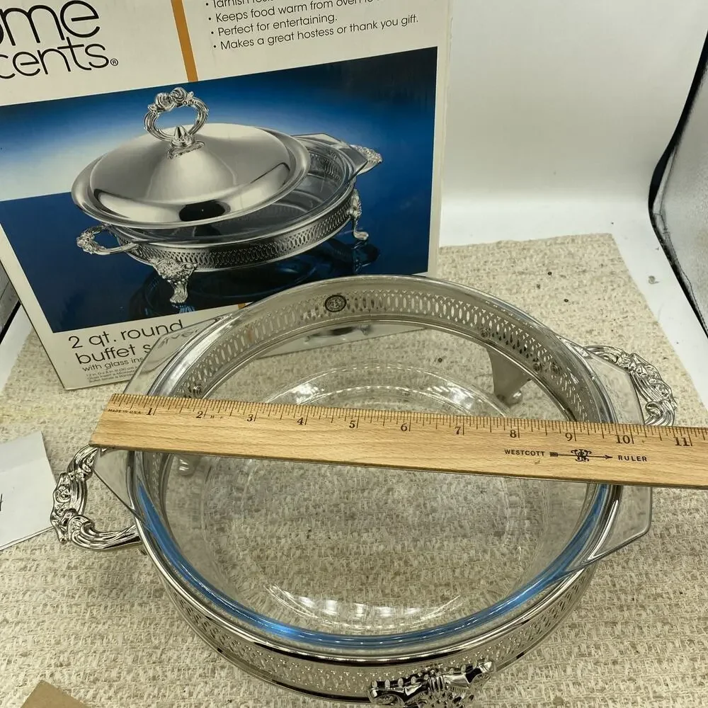 GODINGER SILVER ART COMPANY SILVER PLATED ROUND BUFFET SERVER 2 QUART